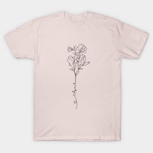 Minimalist Line Art  Sweet Pea April Birth Flower T-Shirt